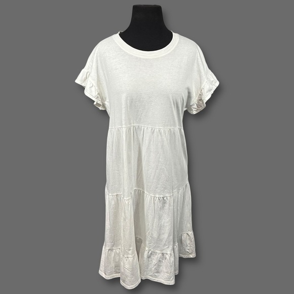 J. Crew Dresses & Skirts - J. Crew White Tiered Ruffle Sleeve T Shirt Midi Dress Women's‎ Size S
